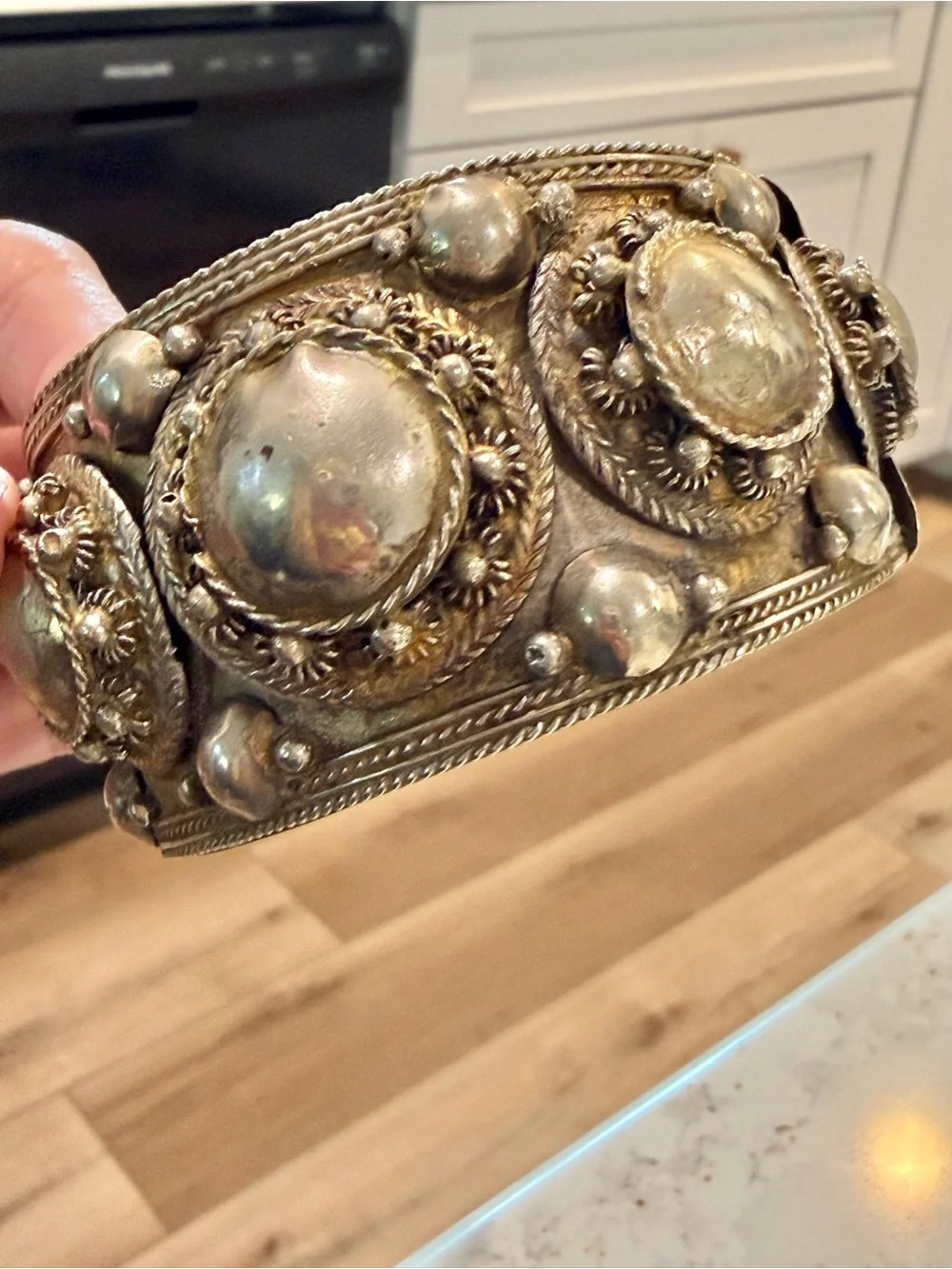 Vintage Thailand Sterling Silver Ornate Statement Filagree Cuff Bracelet • 50.8g